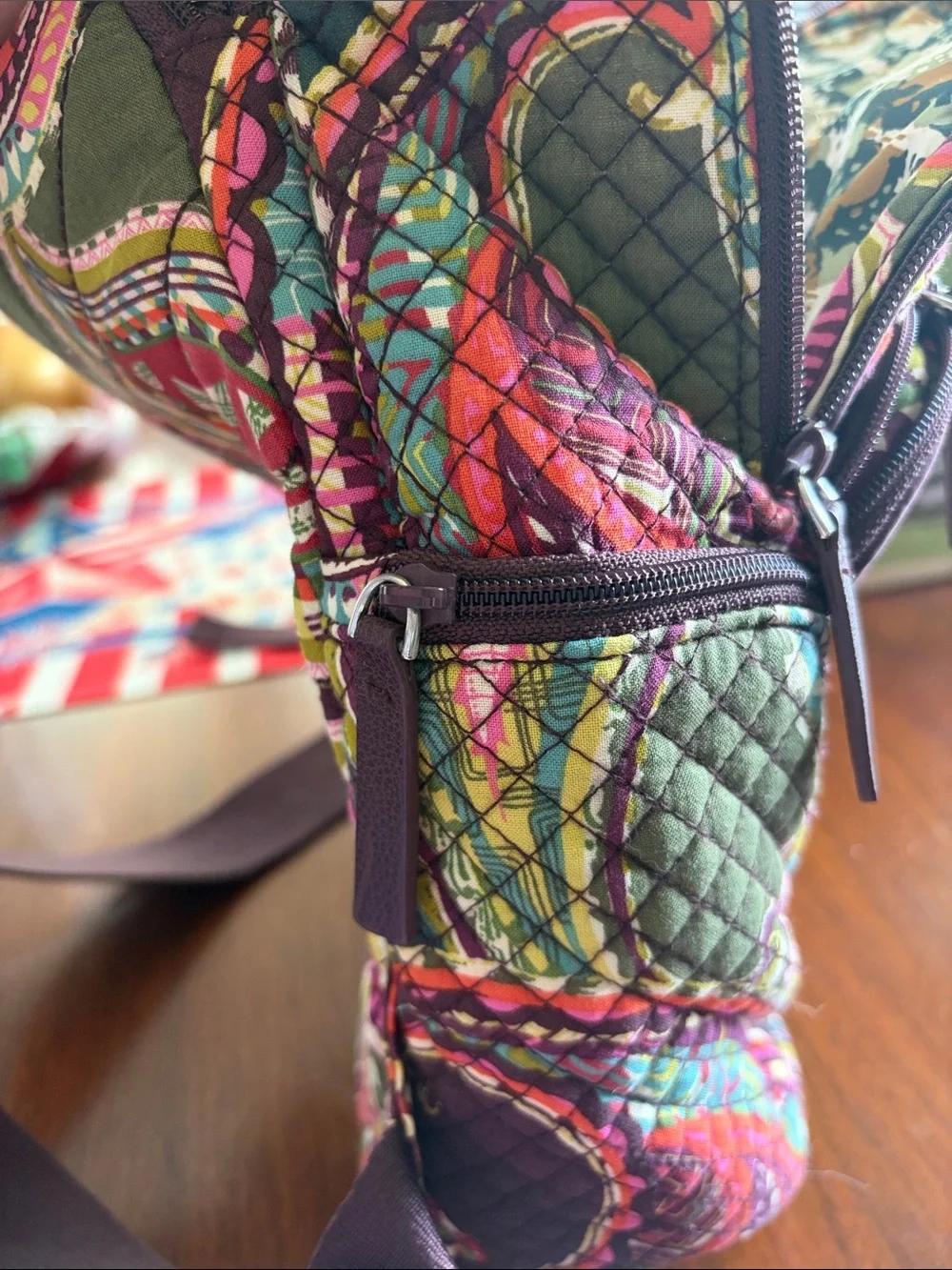 Vera Bradley Quilted Paisley Small Backpack in Green, Pink & Teal